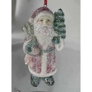 Vintage Porcelain Christmas Ornament Mica Glitter Santa Claus 4" Tall